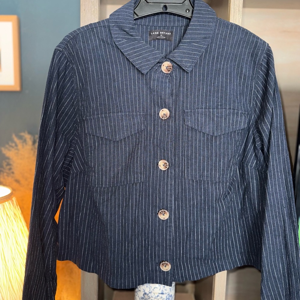 Lane Bryant Dark Blue Striped Jacket